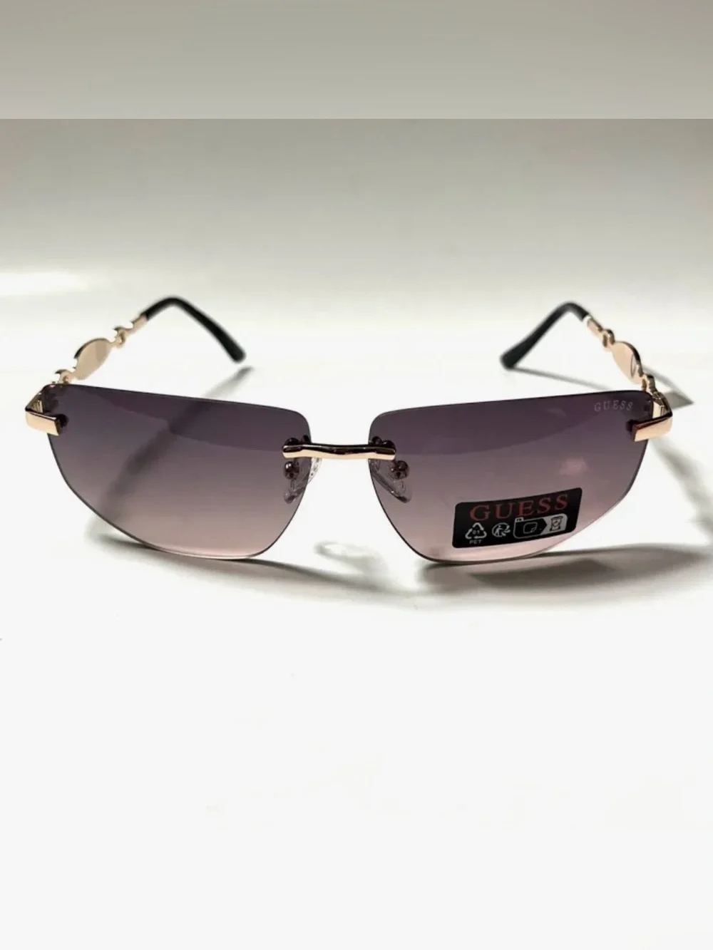Guess Wrap Rimless Slim Sunglasses Go00083 Metal Gold Cat Eye NWT